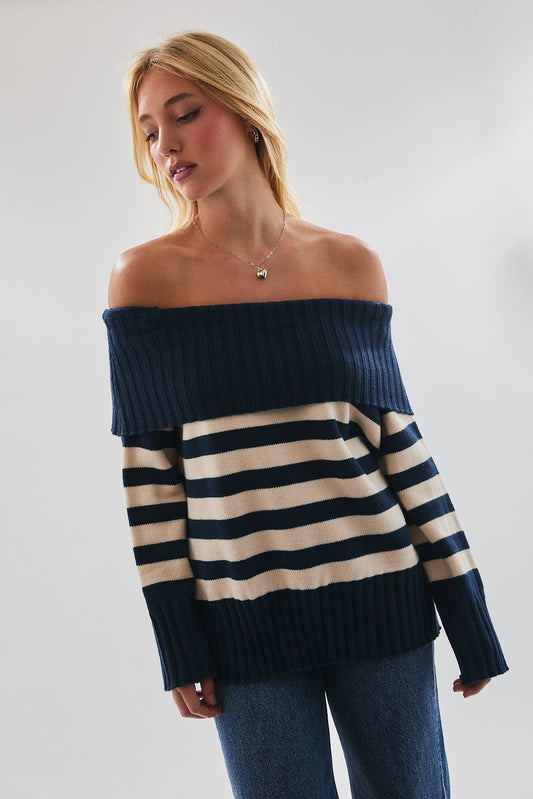 ๐ Navy & Cream Striped Sweater