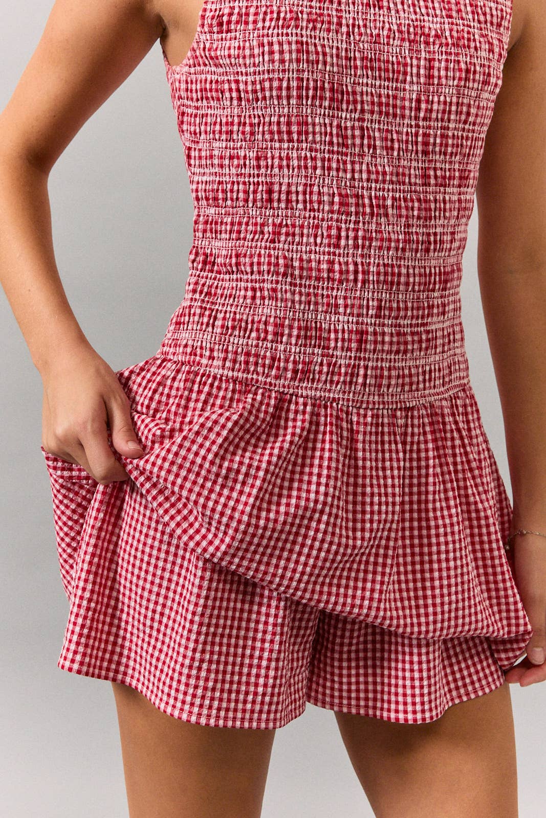 ❤️ Boat Neck Smocking Bodice Low Waist Romper