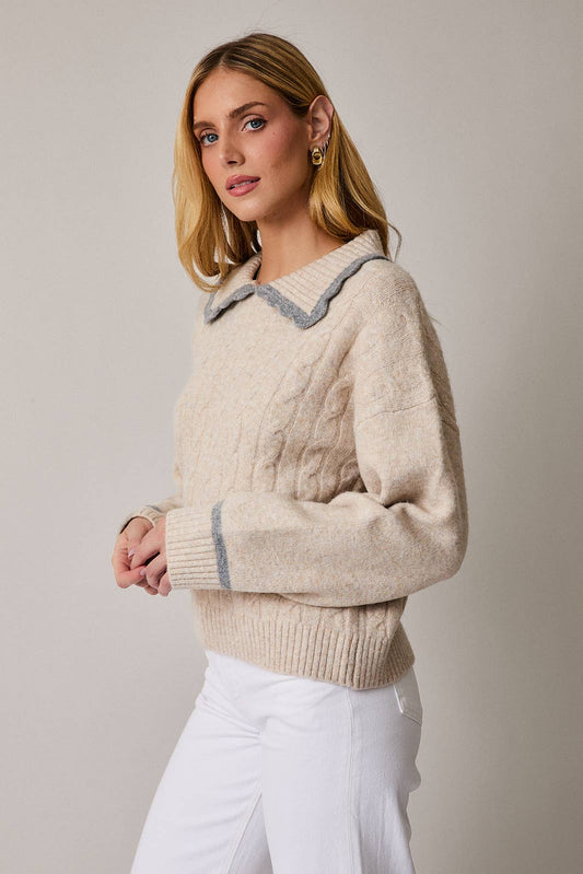 🧶 Collared Long Sleeve Cable Sweater
