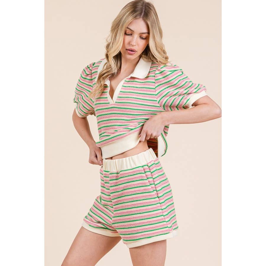 💚 🩷 Pink & Green Striped Top - Last Piece