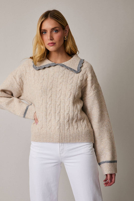🧶 Collared Long Sleeve Cable Sweater