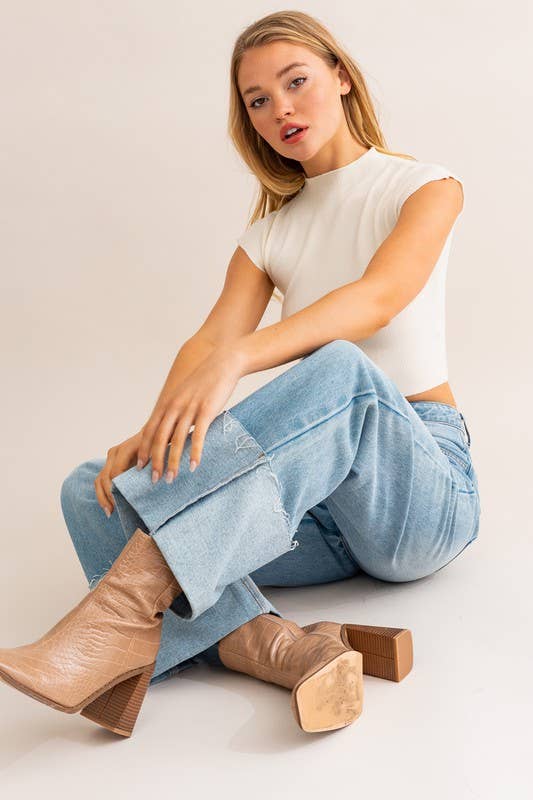 👖 High Waisted Wide Leg Denim Pants