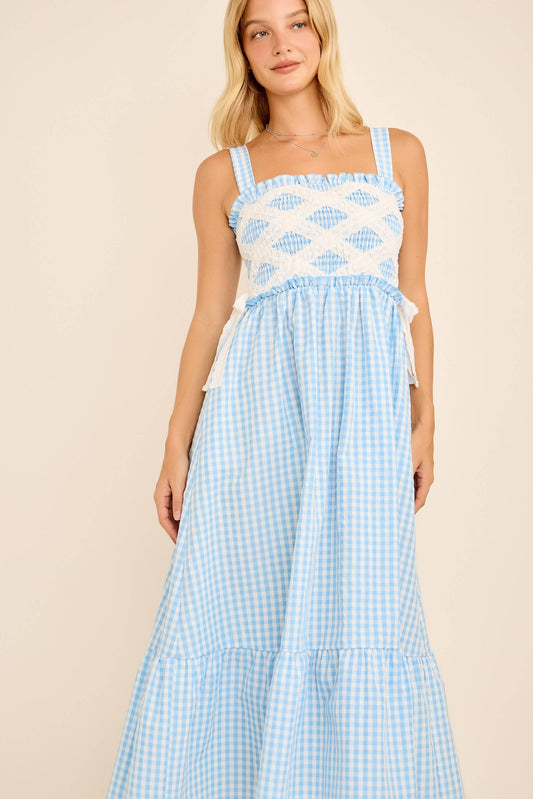 💙 Diagonal Lace Sleeveless Midi Dress