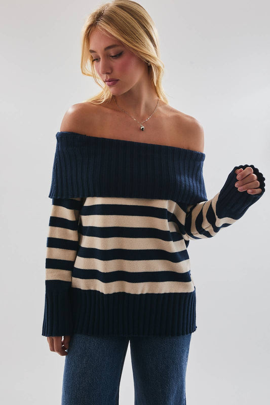 🌊 Navy & Cream Striped Sweater
