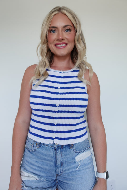🔷 Striped Ribbed Button Front Tank