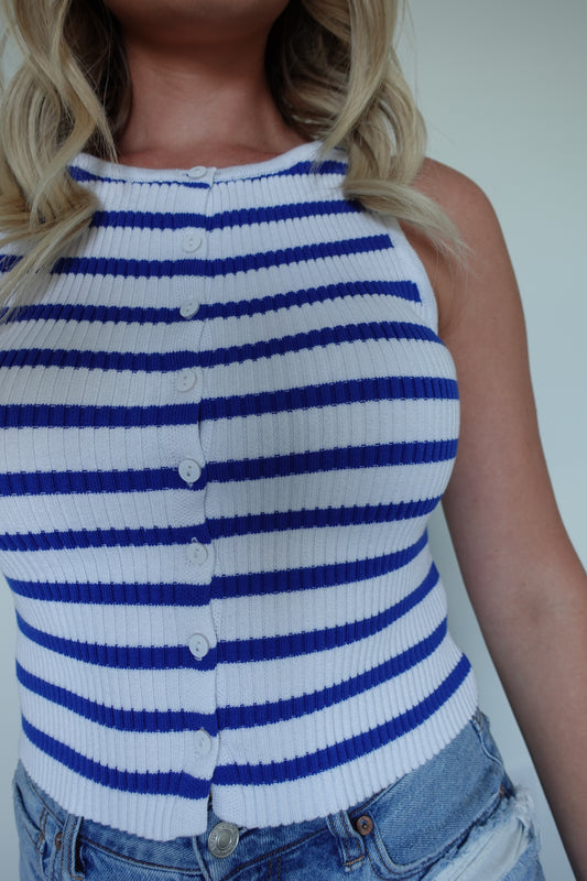 🔷 Striped Ribbed Button Front Tank
