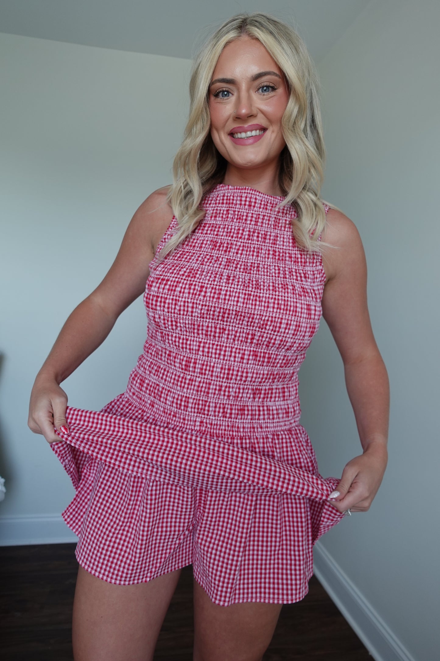 ❤️ Boat Neck Smocking Bodice Low Waist Romper