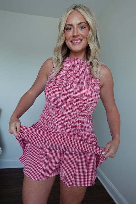 ❤️ Boat Neck Smocking Bodice Low Waist Romper