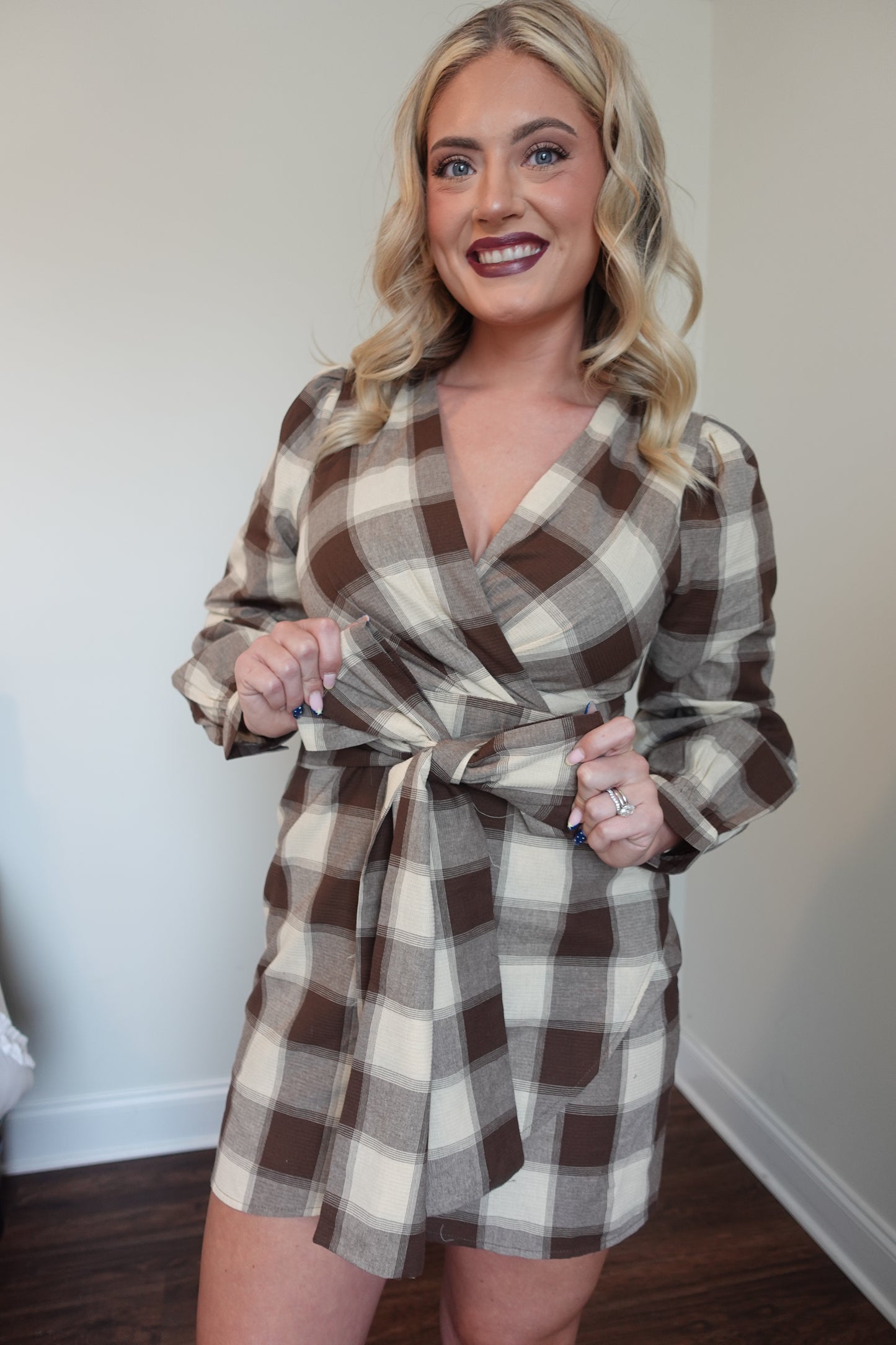 🤎 Plaid Tie Waist Dress