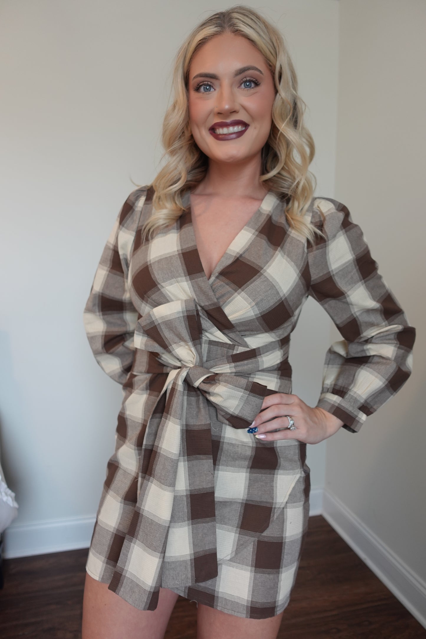 🤎 Plaid Tie Waist Dress
