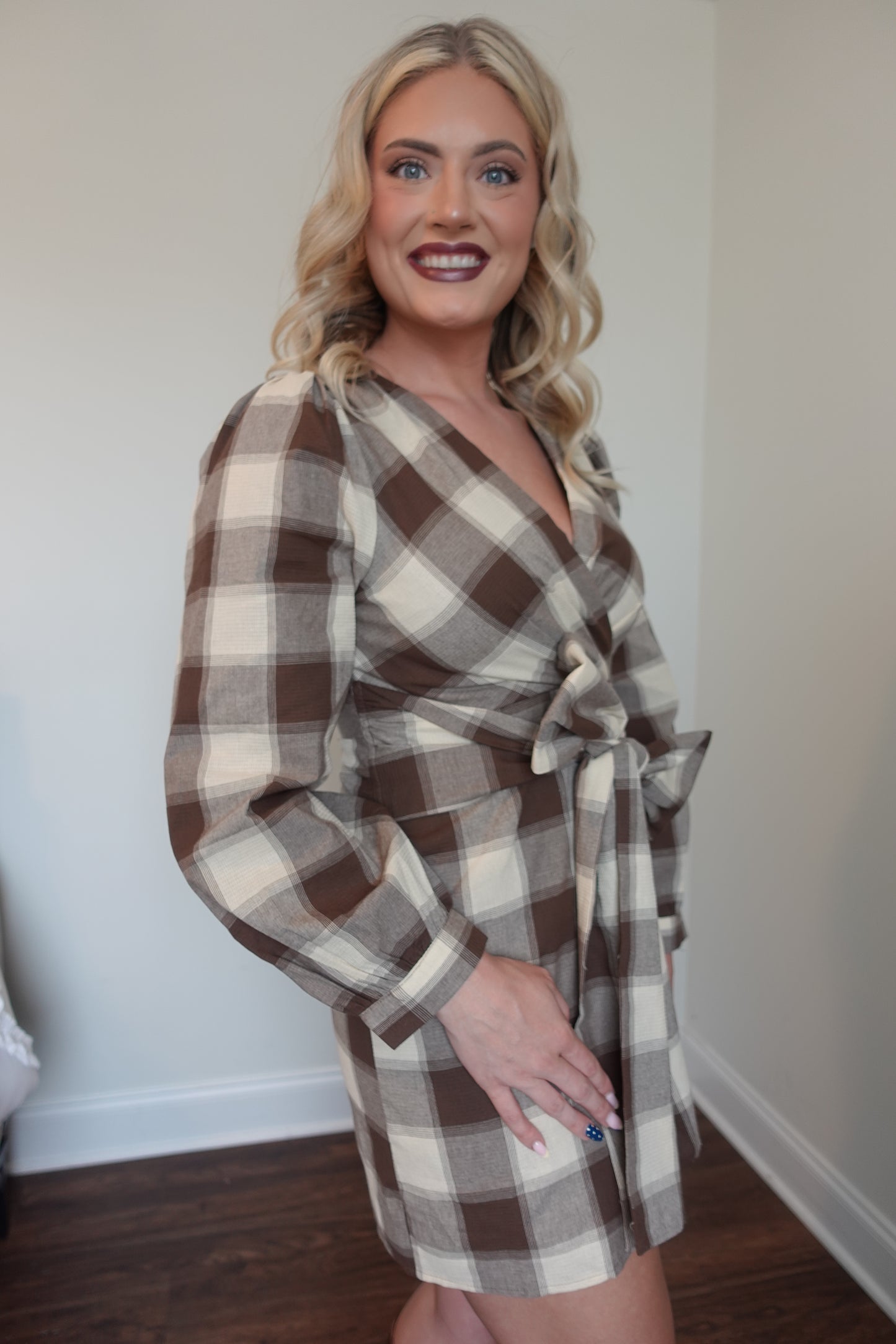 🤎 Plaid Tie Waist Dress