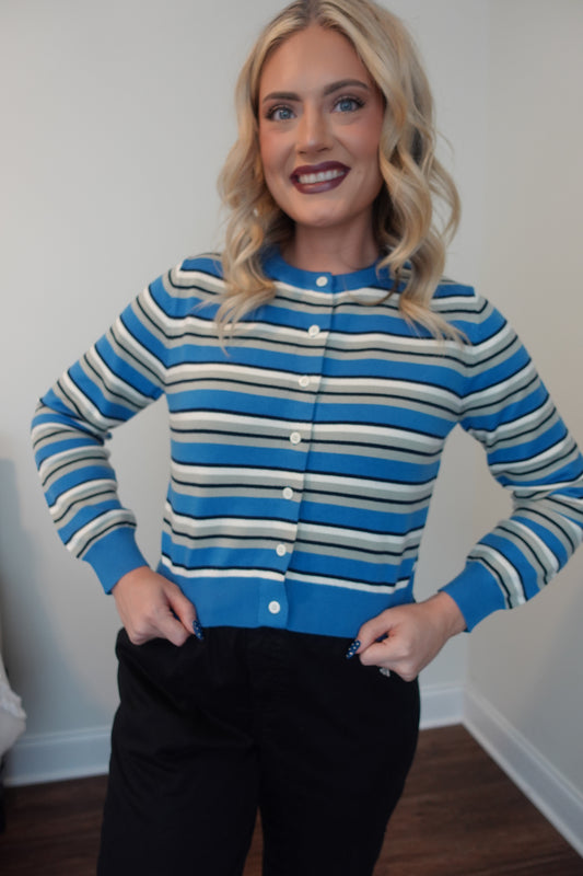 🦋 Blue Striped Cardigan