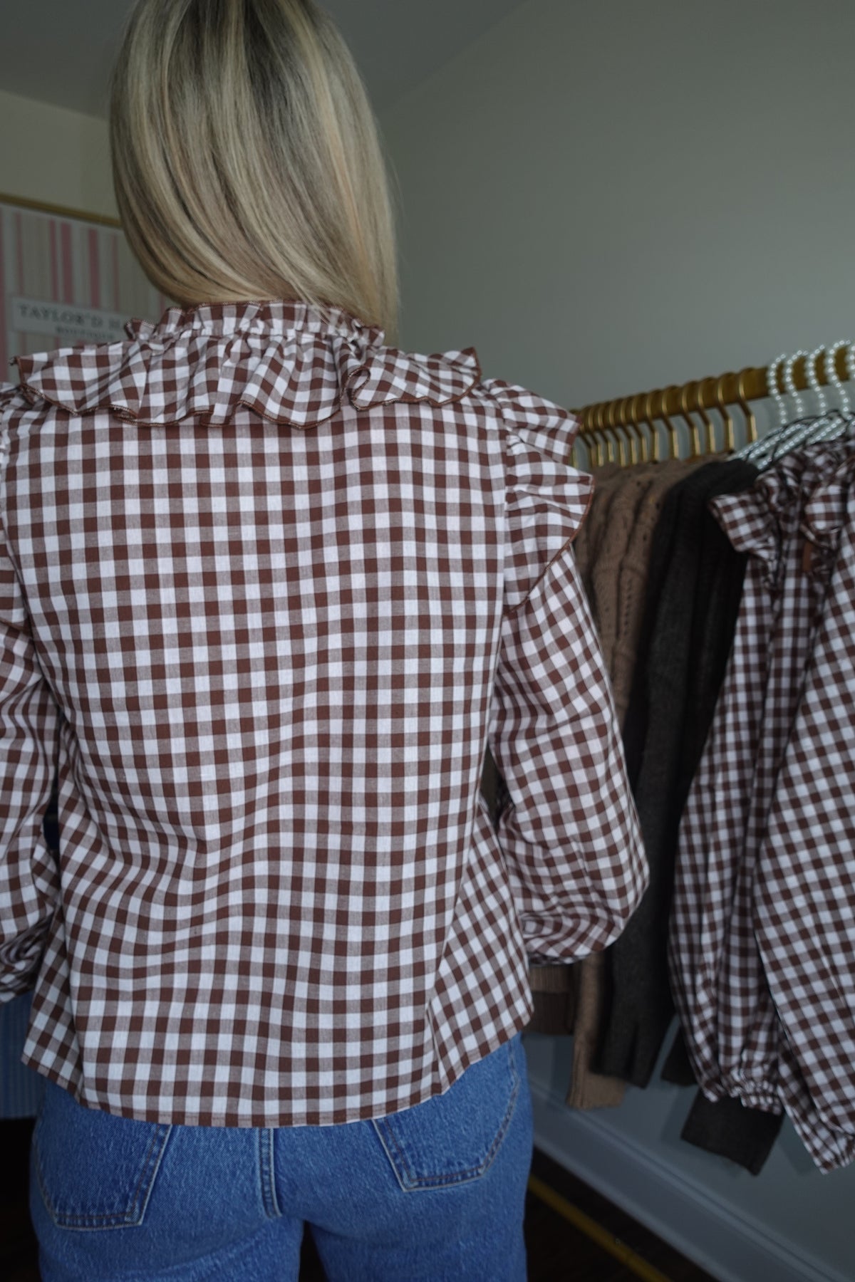 Gingham Tie Neck Blouse