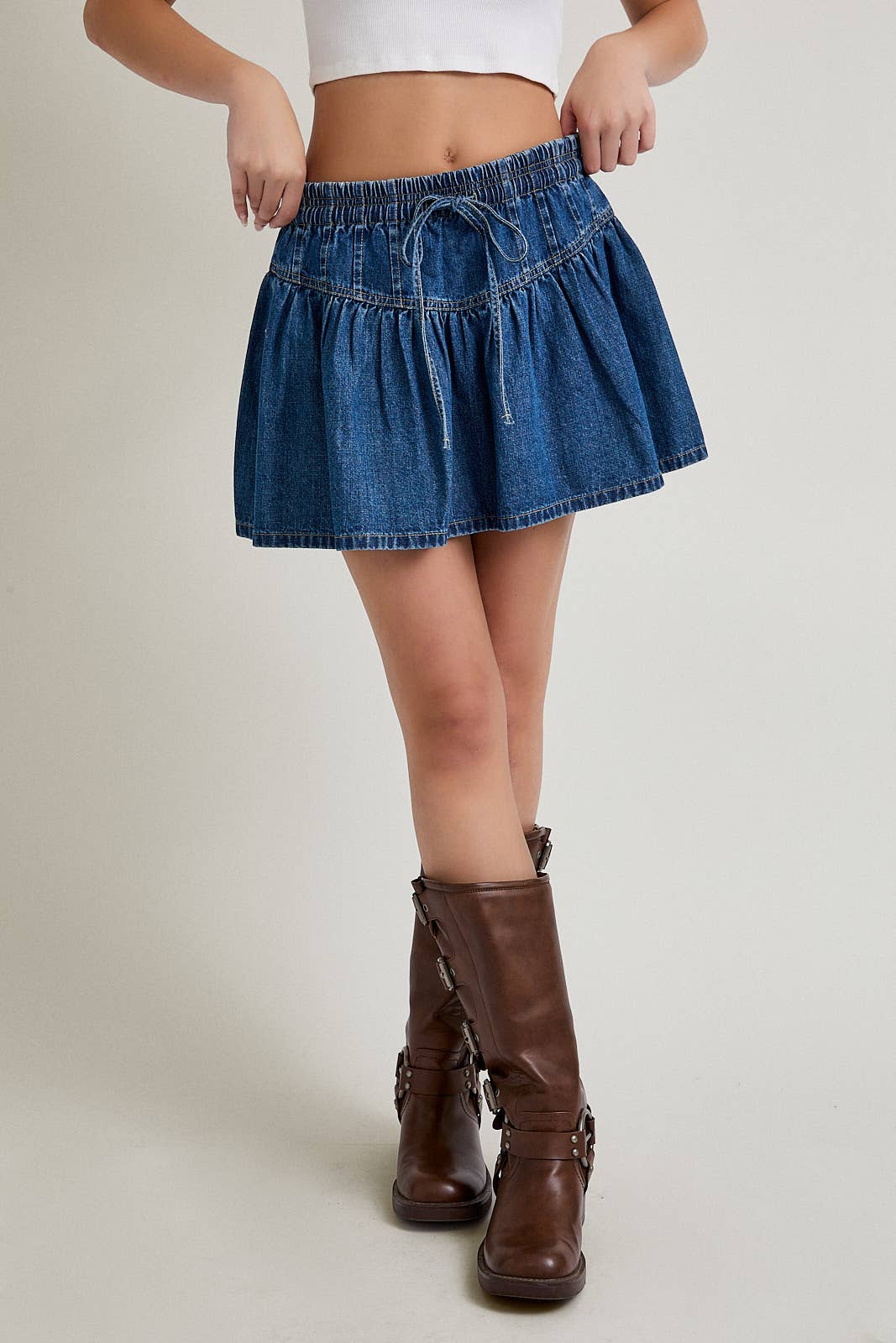 👖 Mid-Rise Denim Pleated Skirt