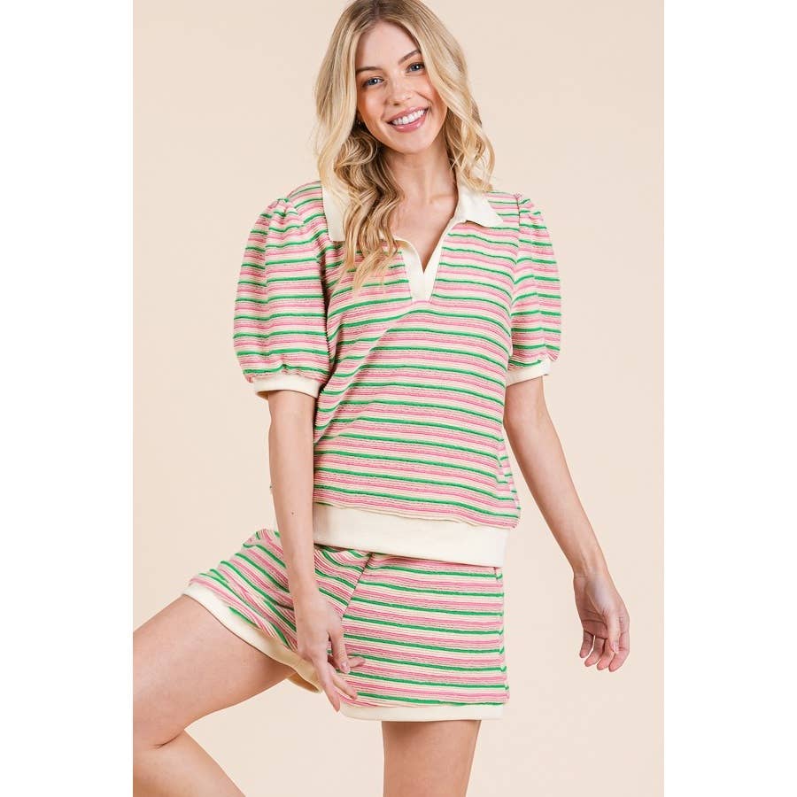 💚 🩷 Pink & Green Striped Top - Last Piece